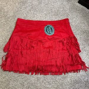 Chic Red Fringe Mini Skirt
